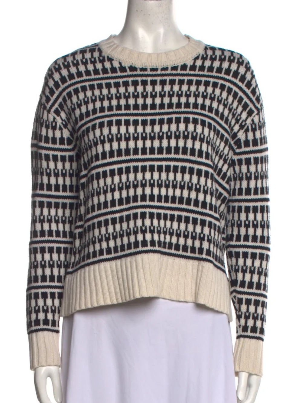 JASON WU • $475 • 22.5” PTP • Intarsia Crewneck Sweater black white • Fall 2024 - Picture 3 of 10